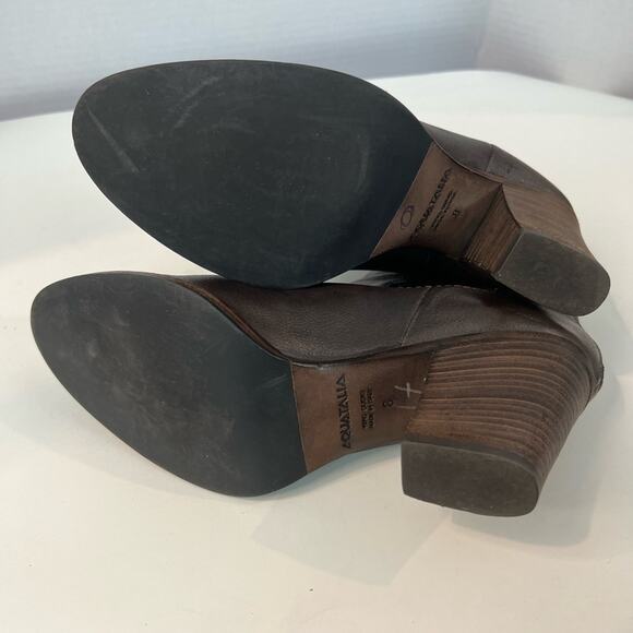 Aquatalia Women’s Brown All Leather Almond Toe Block Heel Zip up Ankle Boots 8 - Picture 8 of 9